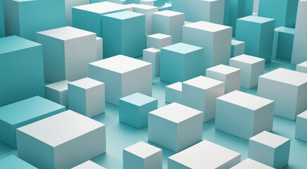 blue and white boxes concept art, abstract art