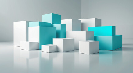 blue and white boxes concept art, abstract art