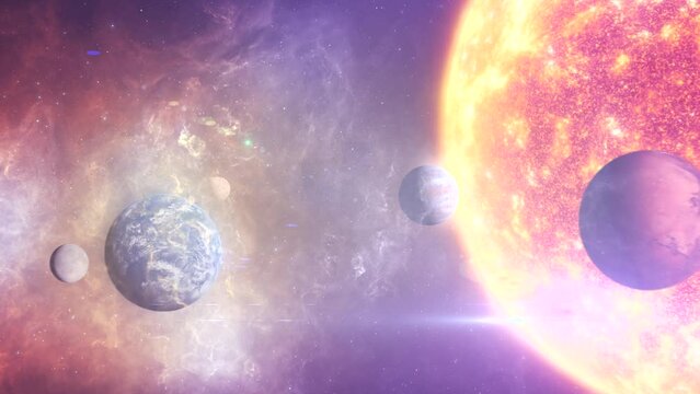 Solar System with eight planets, large sun and asteroid fields
3d rendering of our solar system and asteroid fields, 4K, 2024
