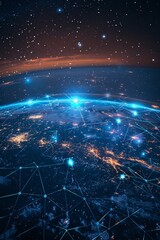 Modern Technology Concept: Global world network and telecommunication on earth cryptocurrency and blockchain, Communication technology for internet business.