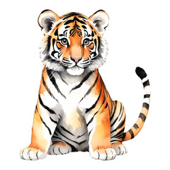 Obraz premium Baby Tiger Hand Drawn Watercolor Painting Illustration