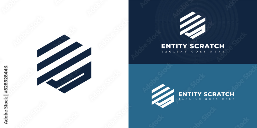 Aufkleber abstract initial hexagon letter es or se logo in deep blue color isolated on multiple background col