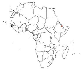 Outline of the map of the Djibouti with other countries of the continent of Africa
