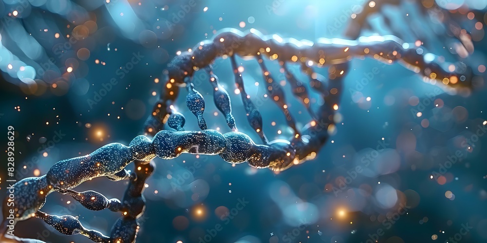 Poster advanced technology used for d rendering of human dna under microscope. concept advanced technology,