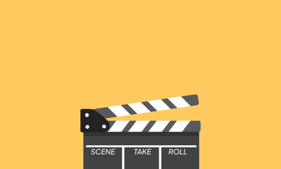 Naklejka premium Background film clapper board icon on color background. Blank movie clapper cinema vector illustration. Negative space and copy space.