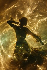 Obraz premium A nebula as the swirling backdrop for a dramatic dance performance, conveying energy and movement