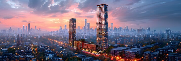 Fototapeta premium photorealistic depiction of city skyline with busy streets and high-rise buildings vibrant urban environment and fast-paced city life