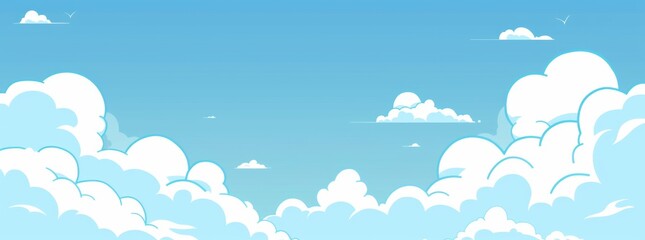 Simple and Cute Cartoon Clouds on Light Blue Sky: Minimalist Vector Illustration with White Background