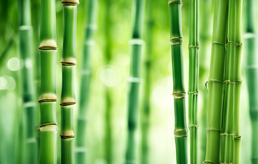 Fototapeta premium Bamboo trunk background Southeast Asia, Bamboo Forest In The Jungle, Green Bamboo texture generated by AI 