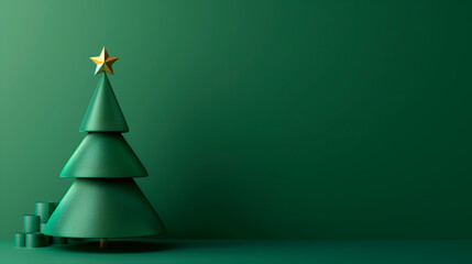christmas decorative 3d green tree on green background