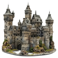Detailed Miniature Medieval Castle Model Isolated without Background
