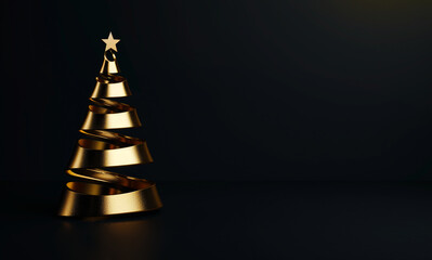 christmas decorative 3d golden tree on black background