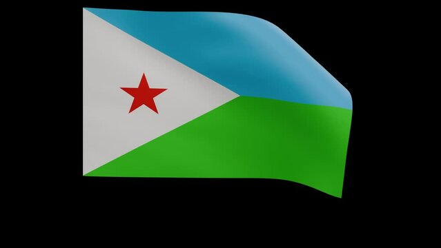 djiboutian flag 4k 3d render of a waving nation djibouti banner fluttering in the wind symbolises the country with transparent alpha channel mask for free space and isolated background no fla