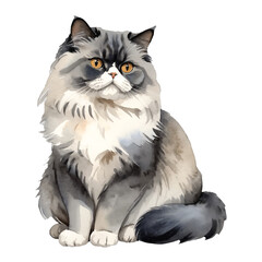Fototapeta premium Persian Cat Hand Drawn Watercolor Painting Illustration