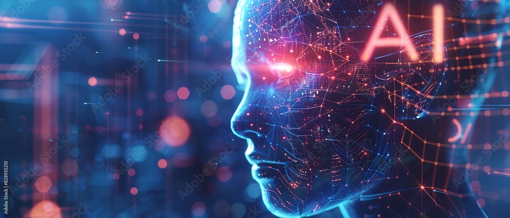Wall mural a background themed on artificial intelligence and advanced technology with illustrations of humans 