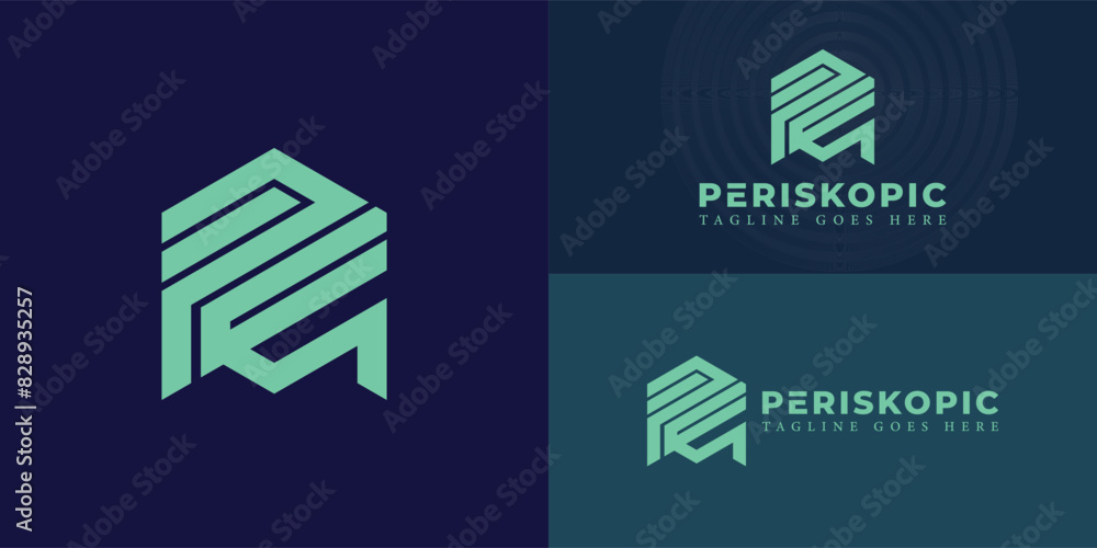 Poster abstract initial hexagon letter pe or ep logo in green color isolated on multiple background colors.