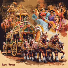 Illustration of Lord Jagannath Rath Yatra: Festival Celebration Background. Generative AI