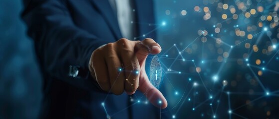 Business, Finance and Investment Concept: Businessman login with fingerprint scanning technology. fingerprint to identify personal.