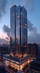 Obraz premium skyscrapers rising above busy streets in a lively urban center with crowded sidewalks, bustling shops, and a vibrant city scene full of energy and modern architecture