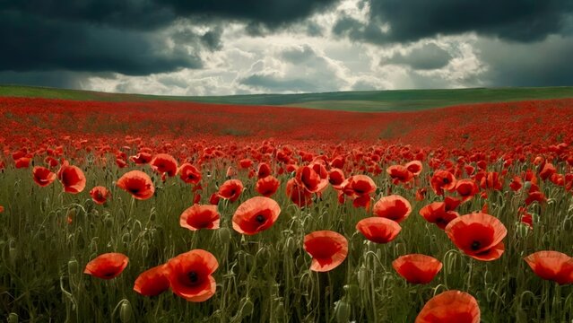 field of poppies and blue sky
