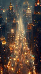 Obraz premium skyscrapers towering over bustling streets in a busy urban environment with traffic, crowded sidewalks, and modern buildings creating a vibrant cityscape