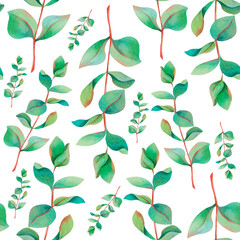 Watercolor green leaves  pattern hand painted botanical illustration isolated for wallpapers