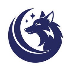 Wolf logo with moon and stars.vector illustration on a white background