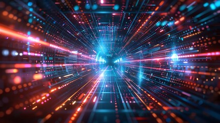 Naklejka premium Hightech digital grid featuring holograms and data streams, creating a dynamic and futuristic background