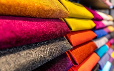 Close-up view of a diverse assortment of vibrant colored fabrics piled together