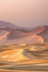 Naklejka premium Peaceful desert dunes with soft lighting, creating a serene and calming background
