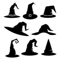 set of silhouettes of halloween hats