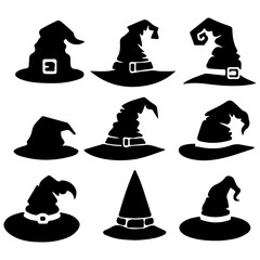set of silhouettes of halloween hats
