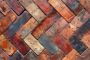 Red and brown brick herringbone pattern on the ground. background