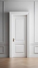 empty white wall with a white opened door. vertical.