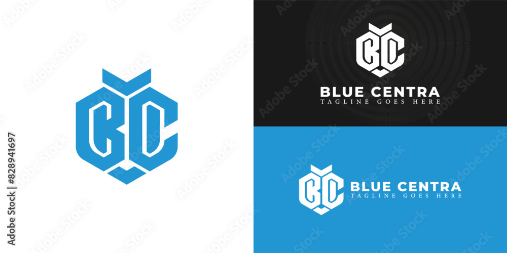 Aufkleber abstract initial hexagon letter bc or cb logo in blue color isolated on multiple background colors. 