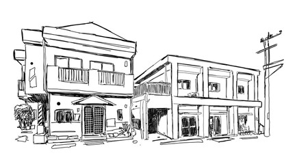 Free hand sketch japan house