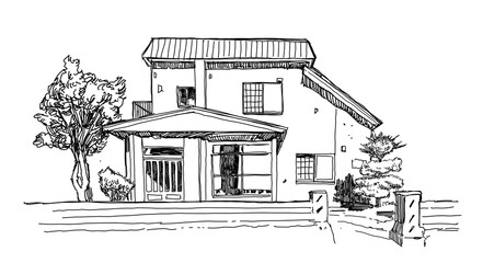Free hand sketch japan house © Jo