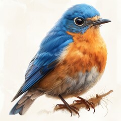 cute cartoon adult female Eastern Bluebird Sialia sialis with blue and orange plumage happy native to the United States North America