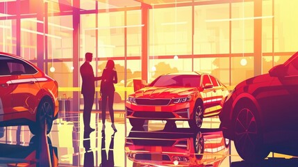 Salesperson selling cars at dealership to buyer