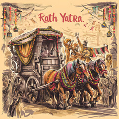 Illustration of Lord Jagannath Rath Yatra: Festival Celebration Background. Generative AI