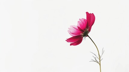 a Cosmos flower that is standing in a glass vase, with some greenery growing from