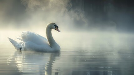 Fototapeta premium Symbolism of Spring Swan in Morning Mist