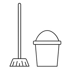 Cleaning Bucket and Mop Line Art