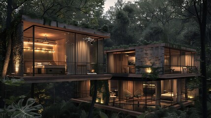 Obraz premium A contemporary wilderness adventure: Scenic landscape with lush greenery, pristine rivers, and majestic mountains under a clear blue sky, perfect for nature lovers and outdoor enthusiasts