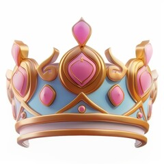 Close-up of a regal crown shining on a pristine white background
