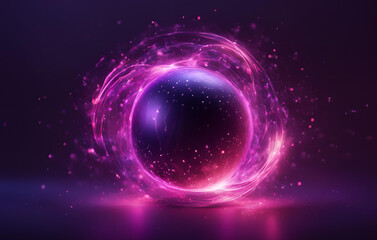 Obraz premium Glowing circle smoke light effect on transparent background, Pink purple futuristic space particles in energy orb VFX 