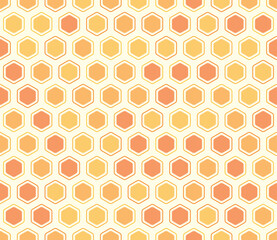 Tileabe mosaic background. Rounded hexagons mosaic cells with padding and inner solid cells. Orange color tones. Hexagonal shapes. Tileable pattern. Seamless vector illustration.