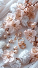 flat lay of stylish feminine accessories with gentle floral touches for an elegant and graceful fashion arrangement