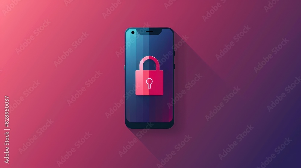 Poster mobile phone with a secure lock icon on screen, representing cybersecurity, data protection, and per