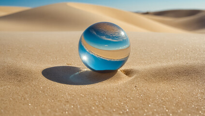 Naklejka premium beautiful glass ball, desert sand sunlight
